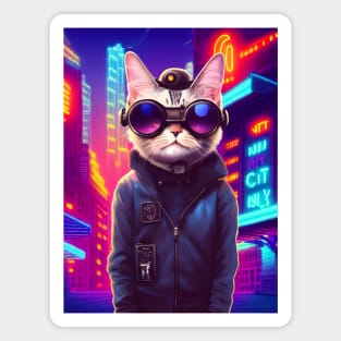 Techno Cat In Japan Neon City Magnet